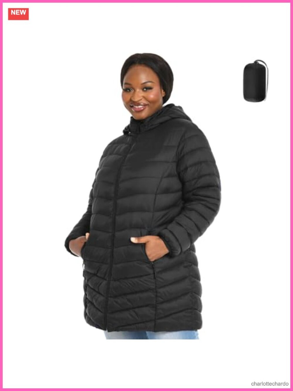 Packable Puffer Jacket Lightweight Plus Size Winter Coat Hooded